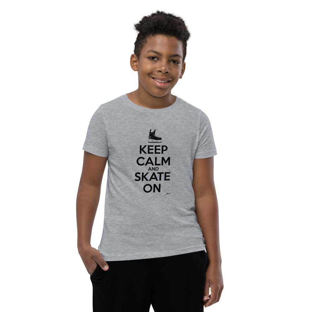 KEEP CALM & SKATE ON (black text) Youth Short Sleeve T-Shirt - Image 5