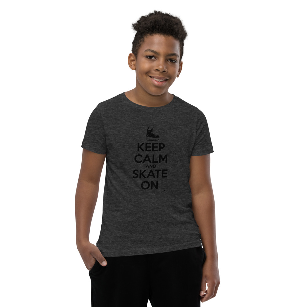 KEEP CALM & SKATE ON (black text) Youth Short Sleeve T-Shirt - Image 2