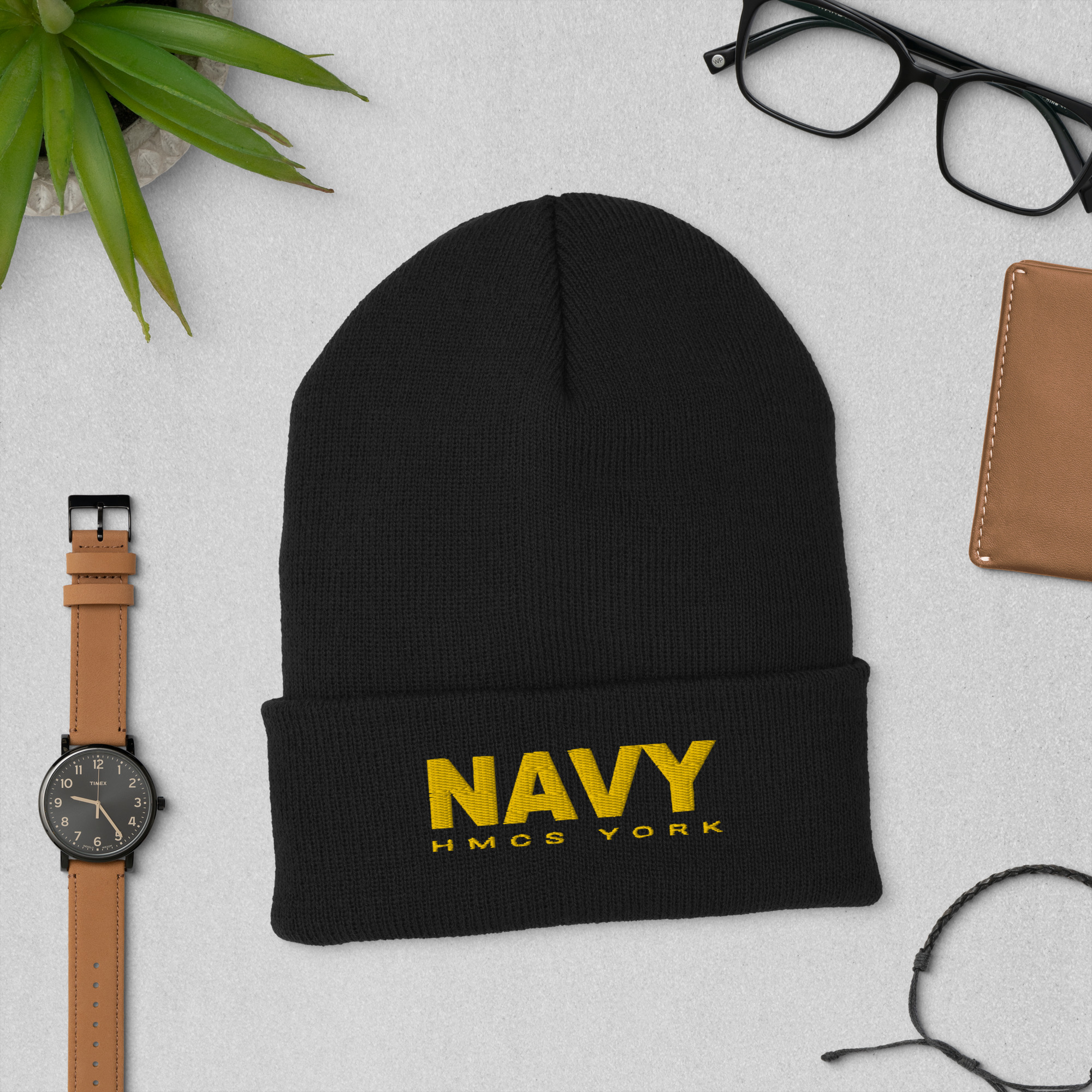 NAVY HMCS YORK Cuffed Beanie (Gold Thread) - Black