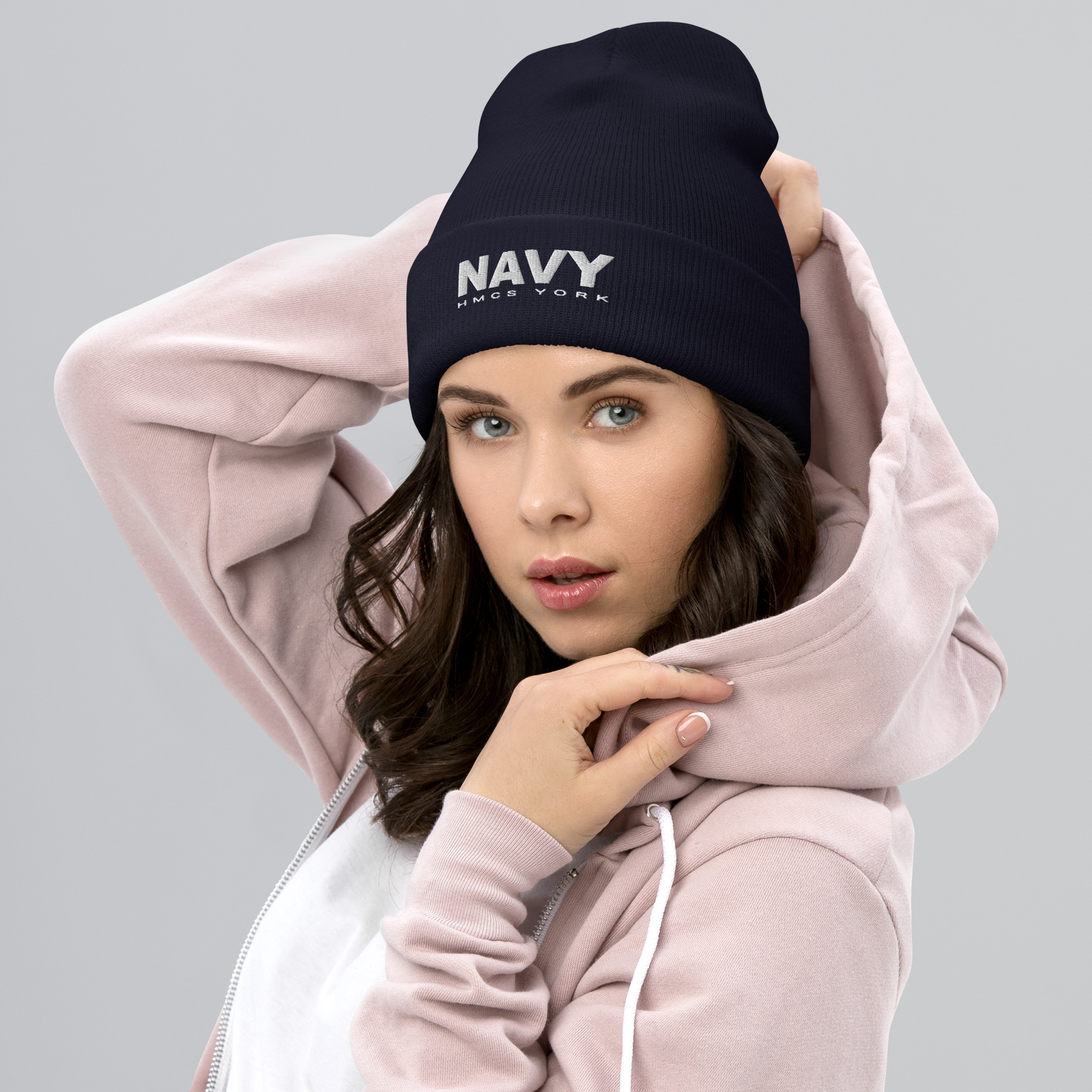 NAVY HMCS YORK Cuffed Beanie (White Thread)