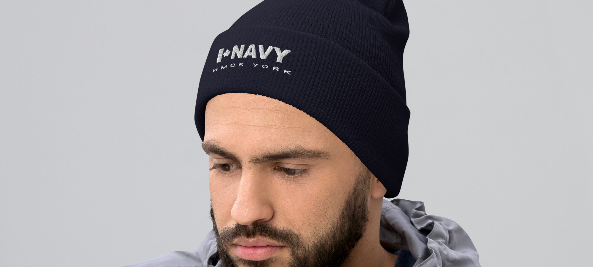 CDN NAVY HMCS YORK Cuffed Beanie (White Thread)