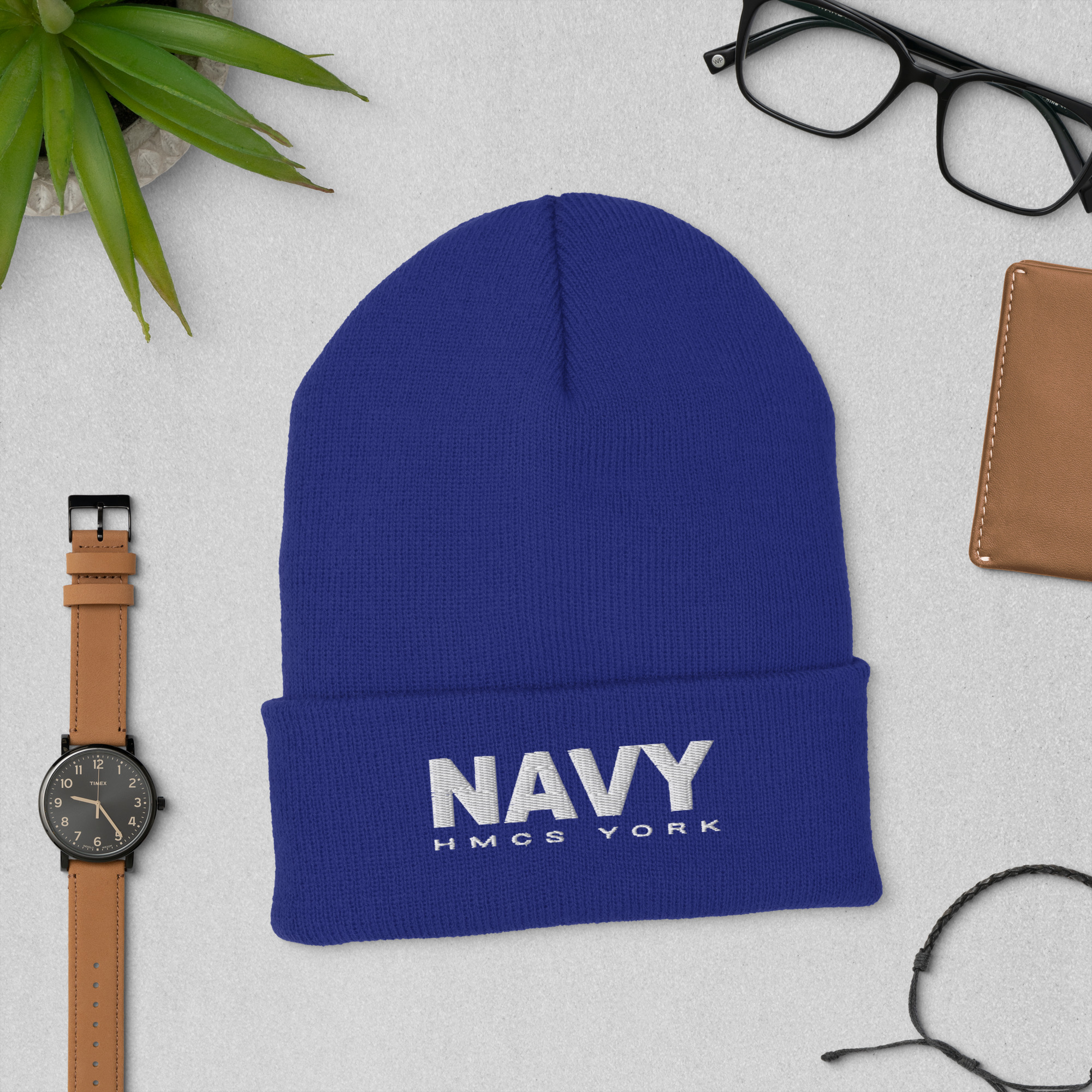 NAVY HMCS YORK Cuffed Beanie (White Thread) - Royal