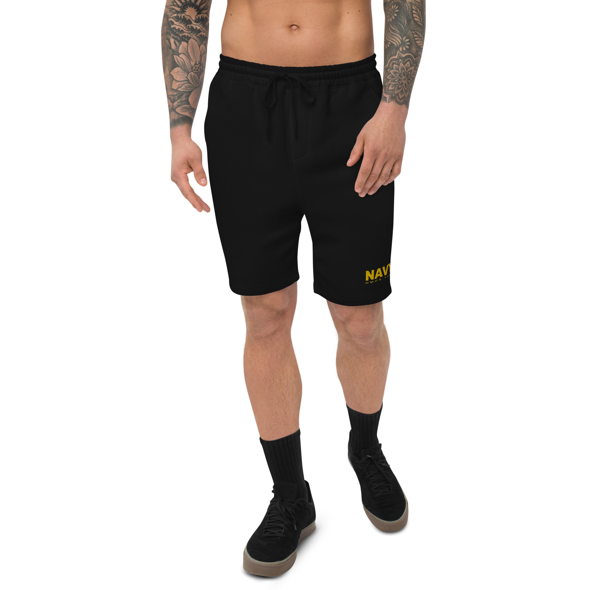 Embroiderd NAVY HMCS YORK Men's fleece shorts (Gold Thread)
