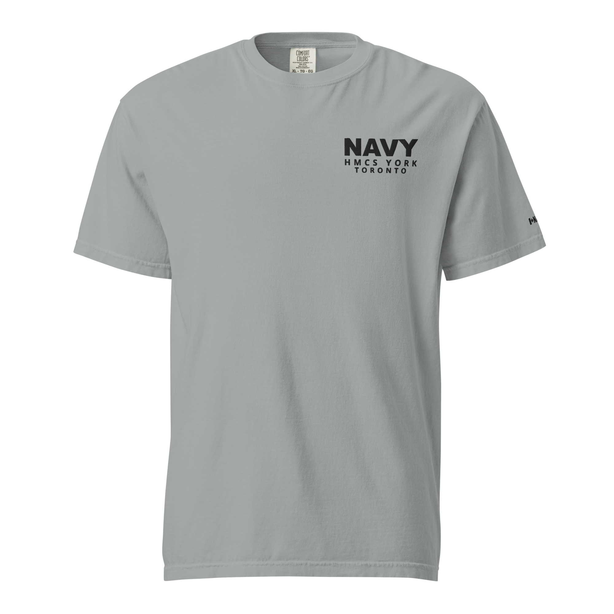 Embroidered HMCS YORK NAVY Unisex garment-dyed heavyweight t-shirt (Black Thread) - Granite, L