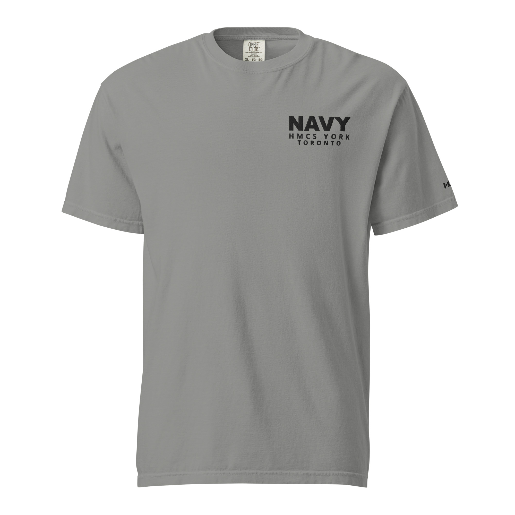 Embroidered HMCS YORK NAVY Unisex garment-dyed heavyweight t-shirt (Black Thread) - Grey, L