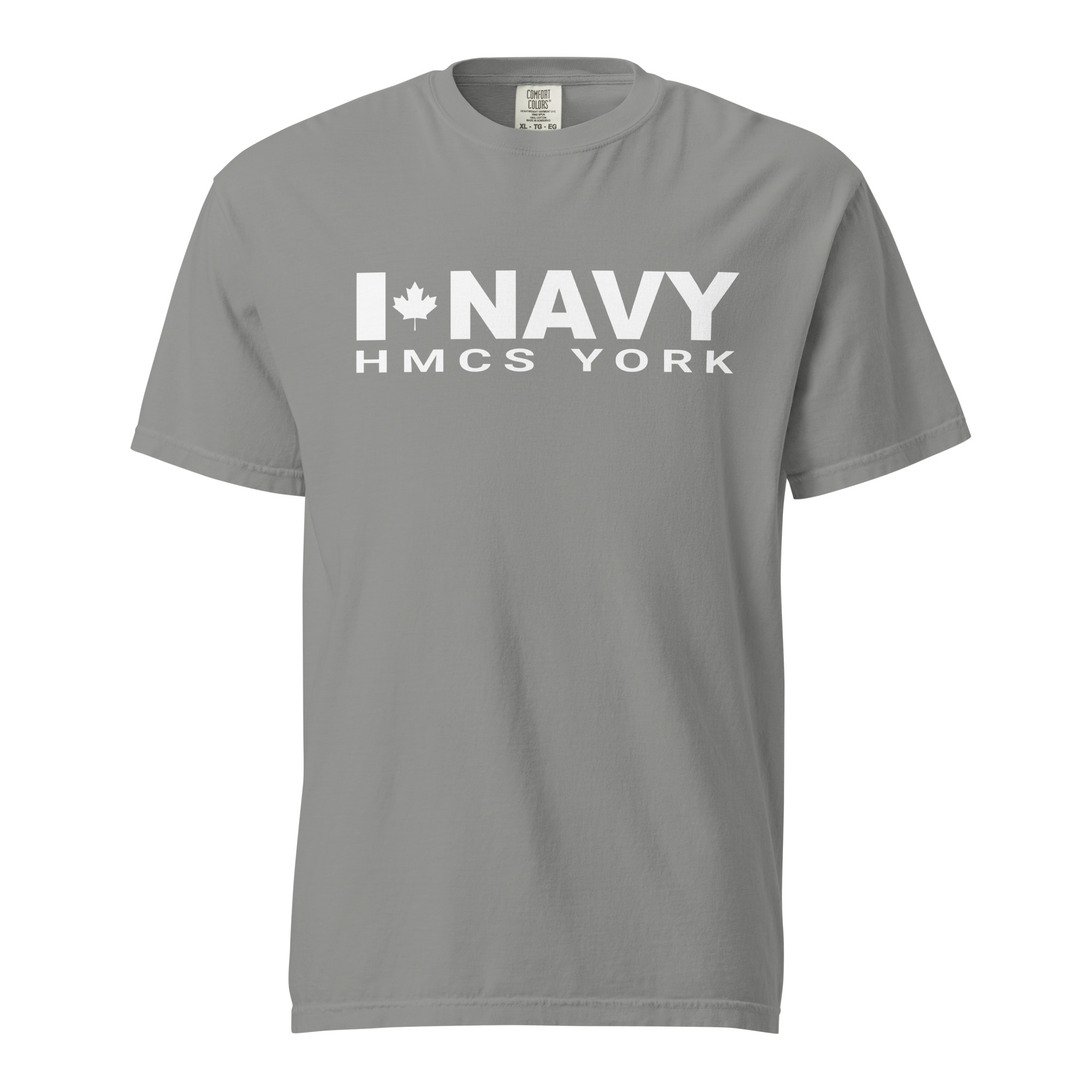 CDN NAVY HMCS YORK Unisex garment-dyed heavyweight t-shirt (White Text) - Grey, L