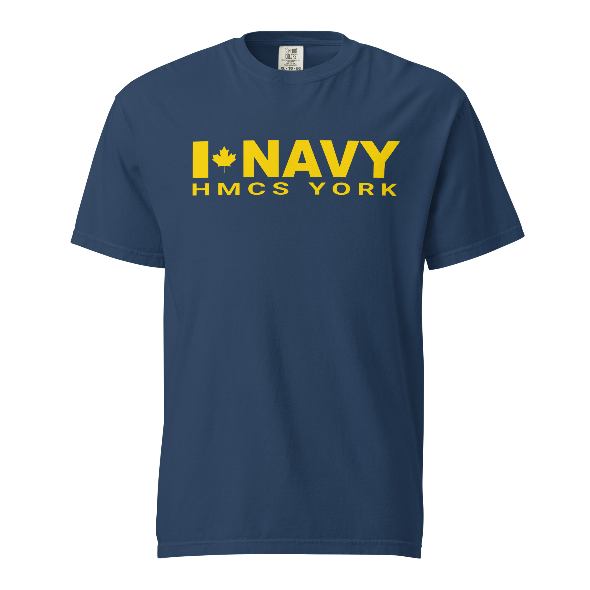 CDN NAVY HMCS YORK Unisex garment-dyed heavyweight t-shirt (Yellow Text)