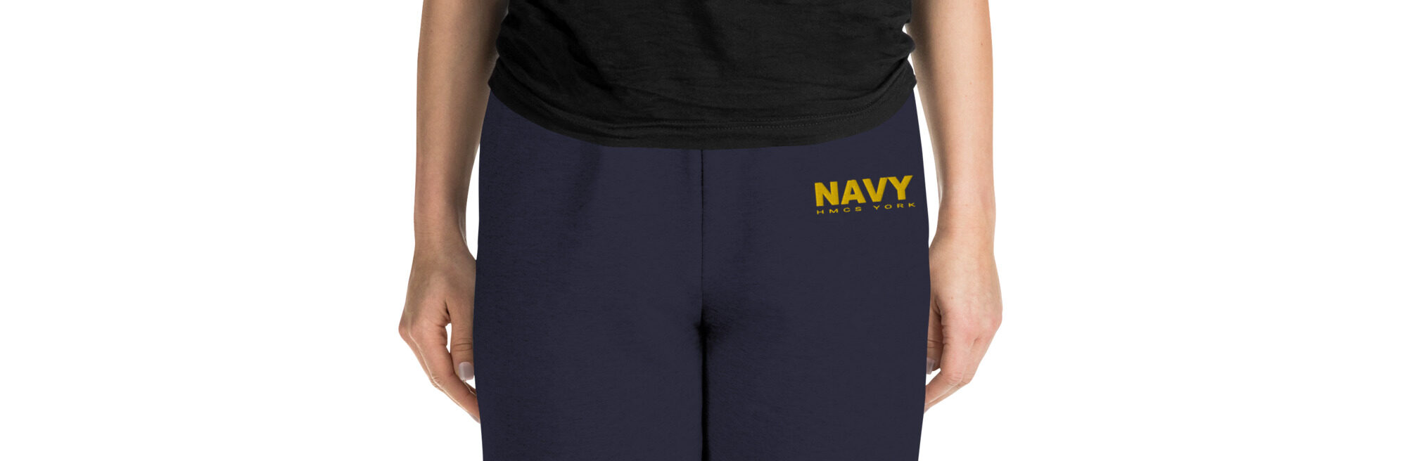Embroidered HMCS YORK NAVY Unisex Joggers (Gold Thread)