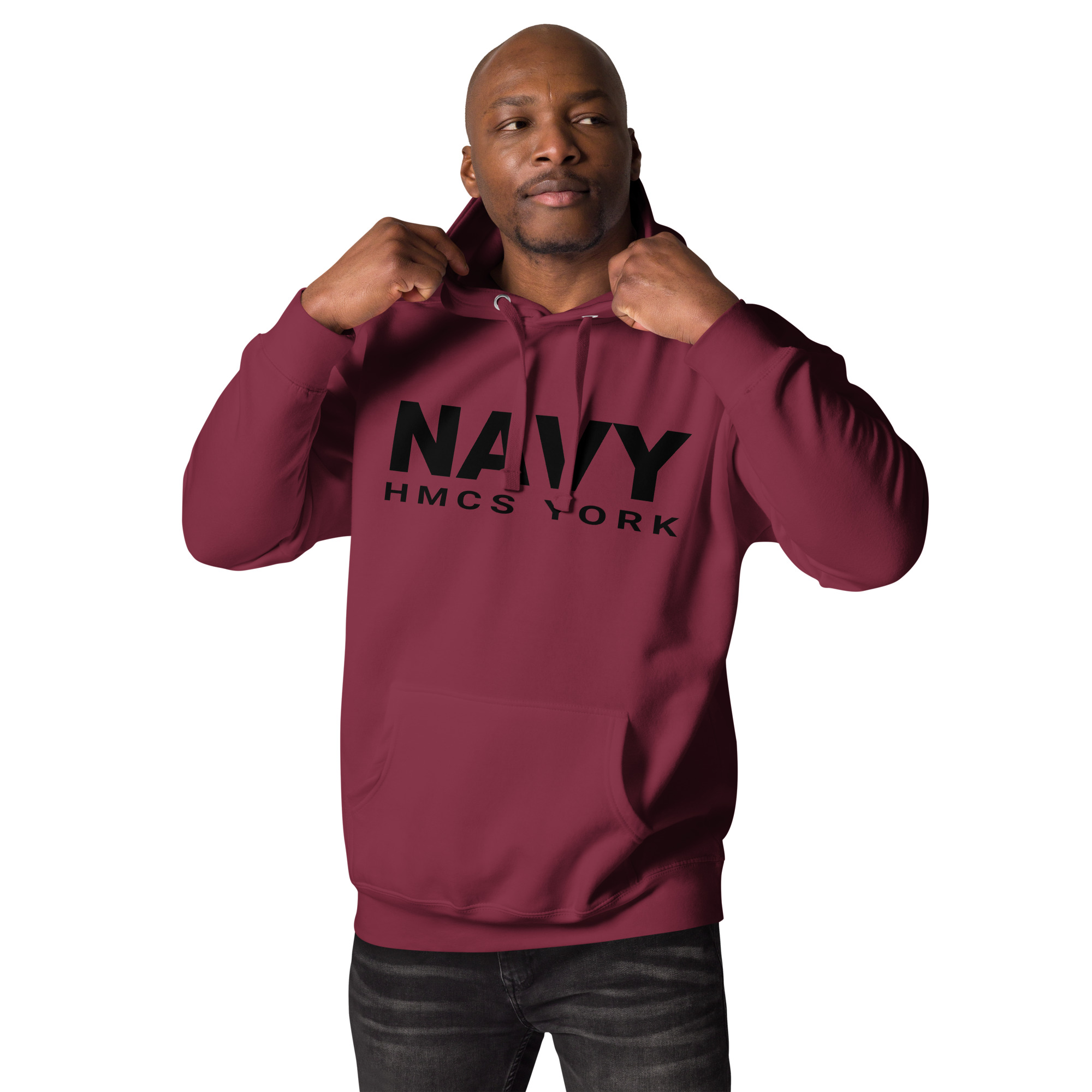 NAVY HMCS YORK Unisex Hoodie (Black Font) - Maroon, L
