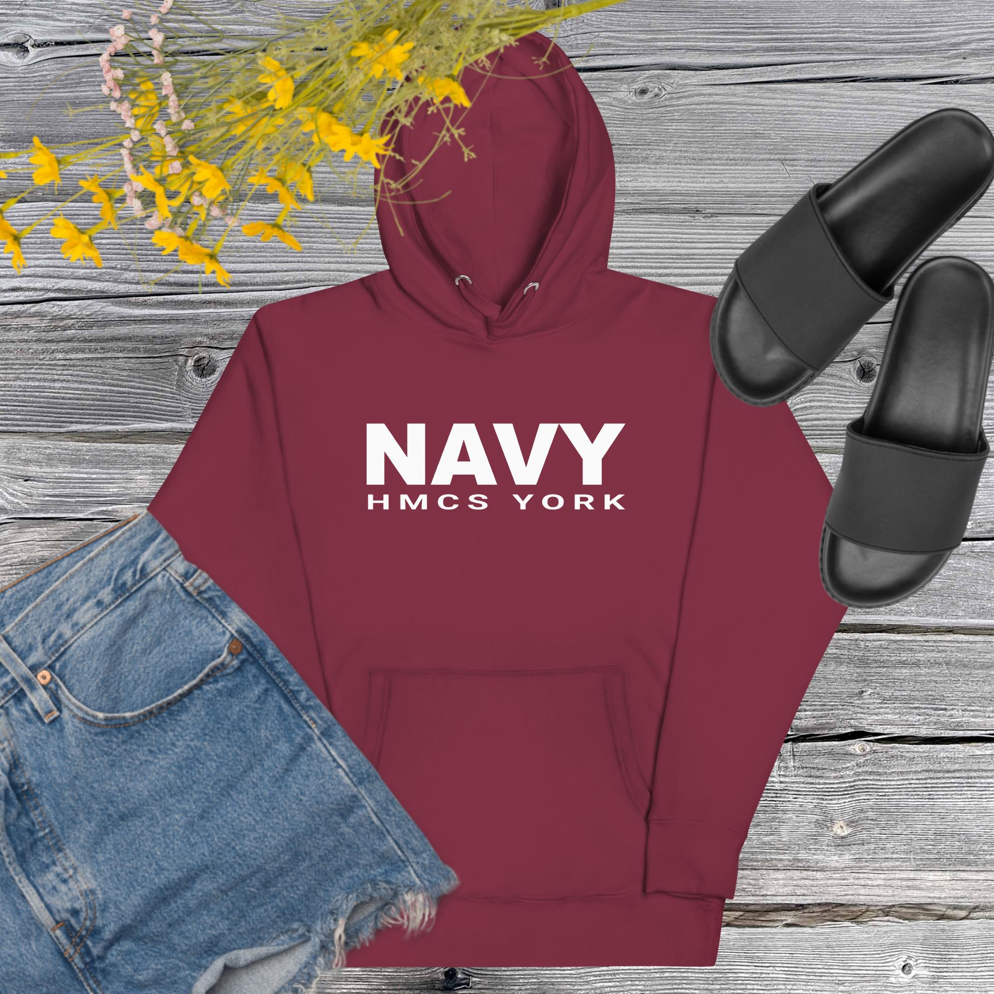 HMCS YORK NAVY Unisex Hoodie (White Font)