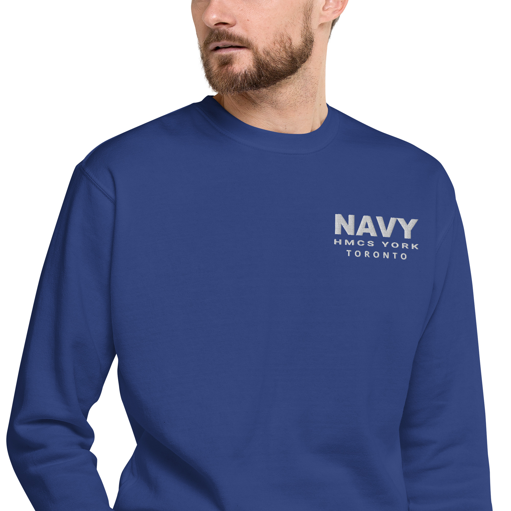 Embroidered NAVY HMCS YORK Unisex Premium Sweatshirt (White Thread)