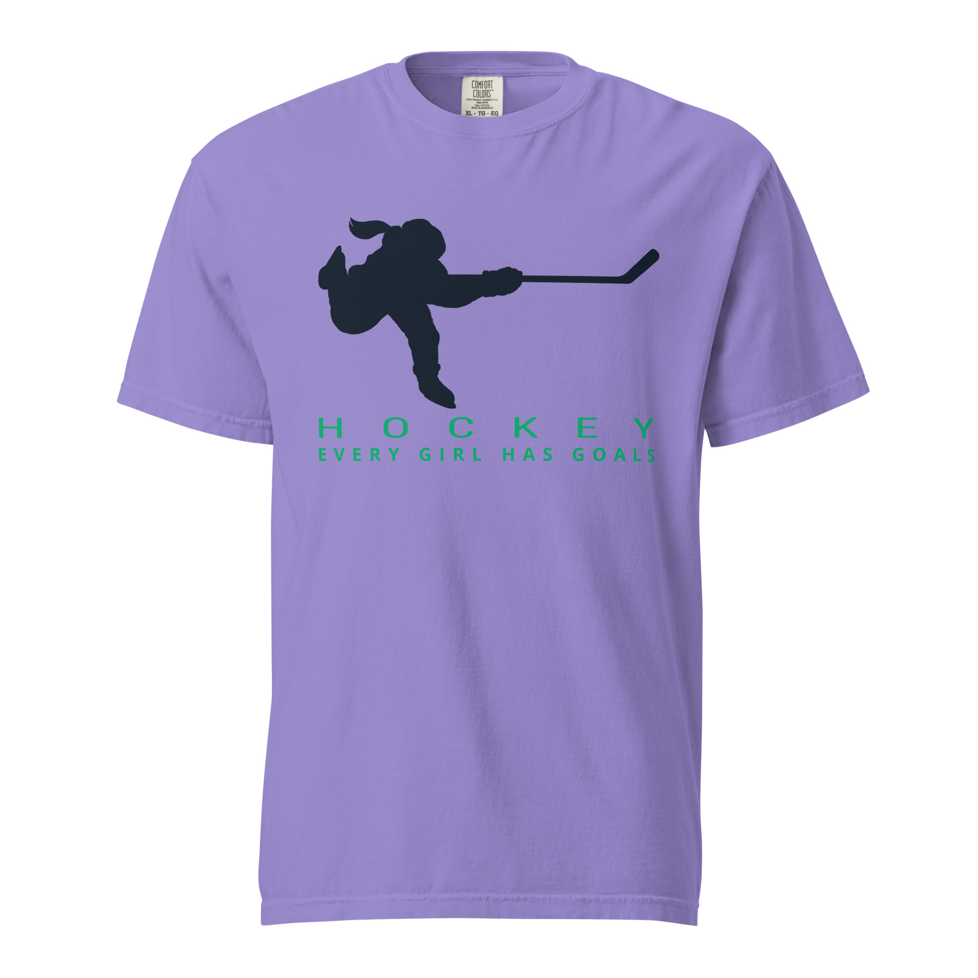 HOCKEY Every Girl Has Goals (Blue & Green Edition) Unisex garment-dyed heavyweight t-shirt - Violet, L