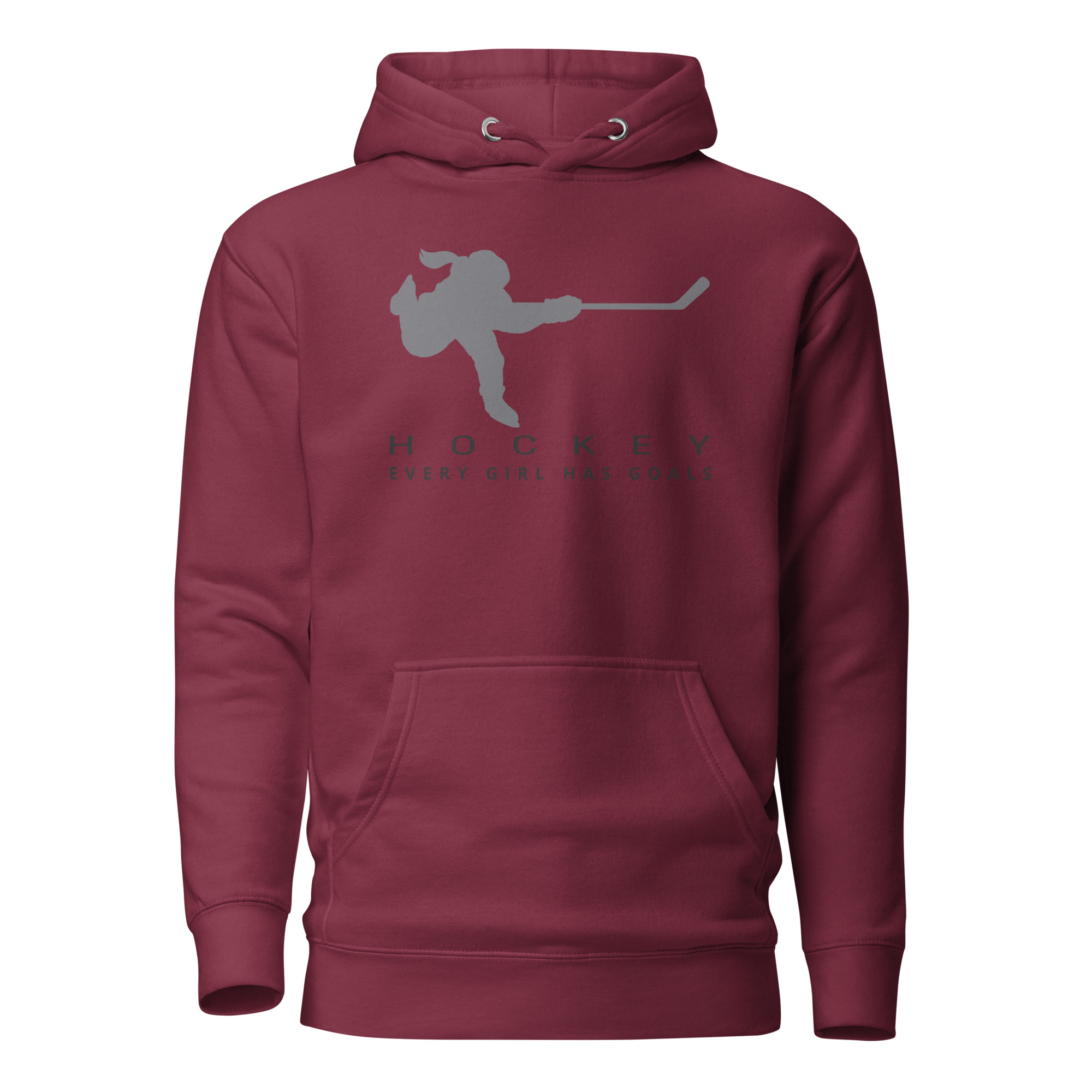 HOCKEY Every Girl Has Goals (Grey & Black edition) Unisex Hoodie - Maroon, L