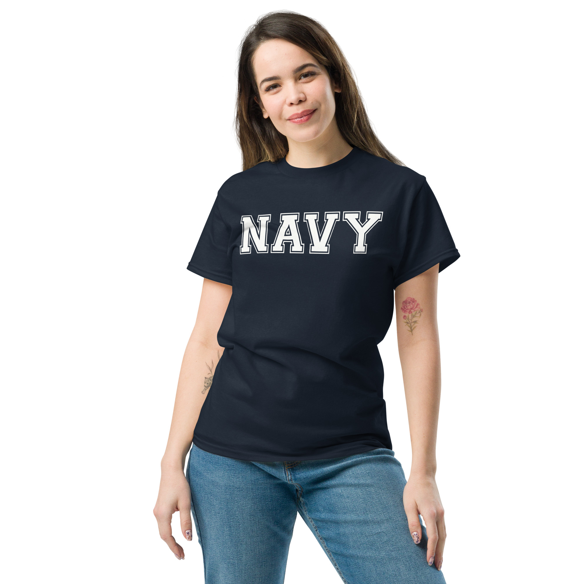 NAVY (varsity white) Unisex classic tee - Image 3