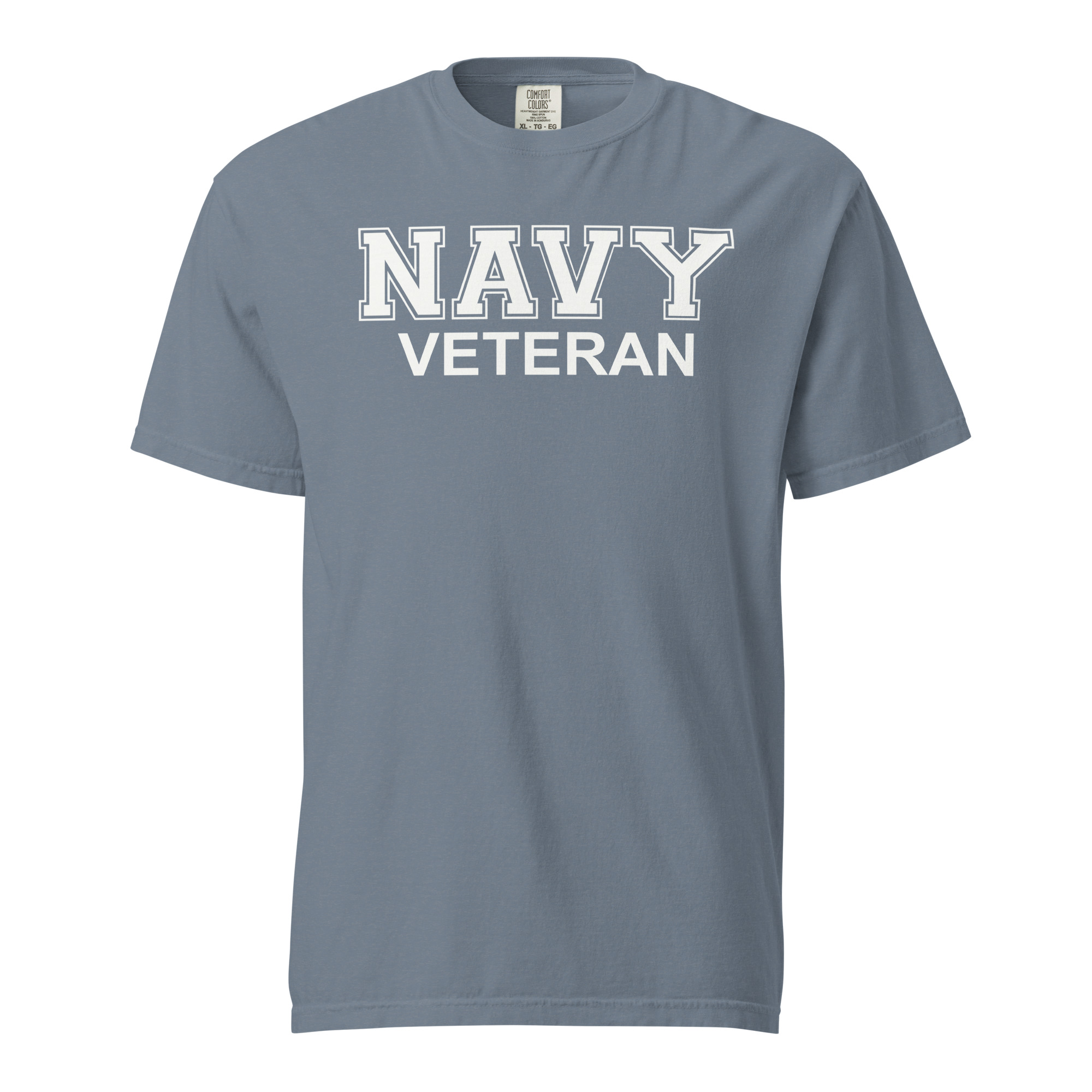 NAVY VETERAN (White Text) Unisex garment-dyed heavyweight t-shirt - Blue Jean, L