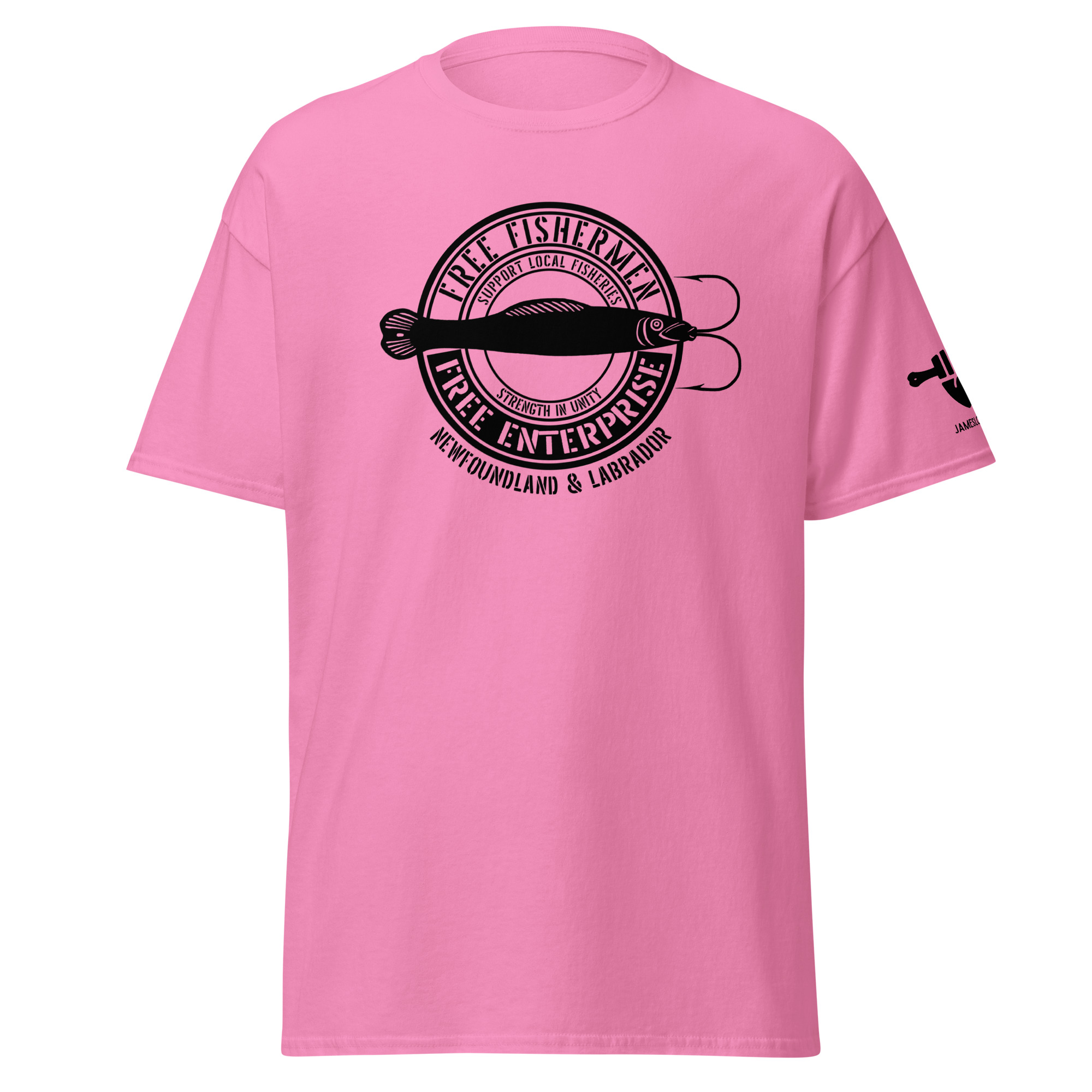 SUPPORT LOCAL FISHERIES: STRENGTH IN UNITY; FREE FISHERMEN FREE ENTERPRISE Newfoundland & Labrador (Black Logo) Unisex classic tee - Image 14
