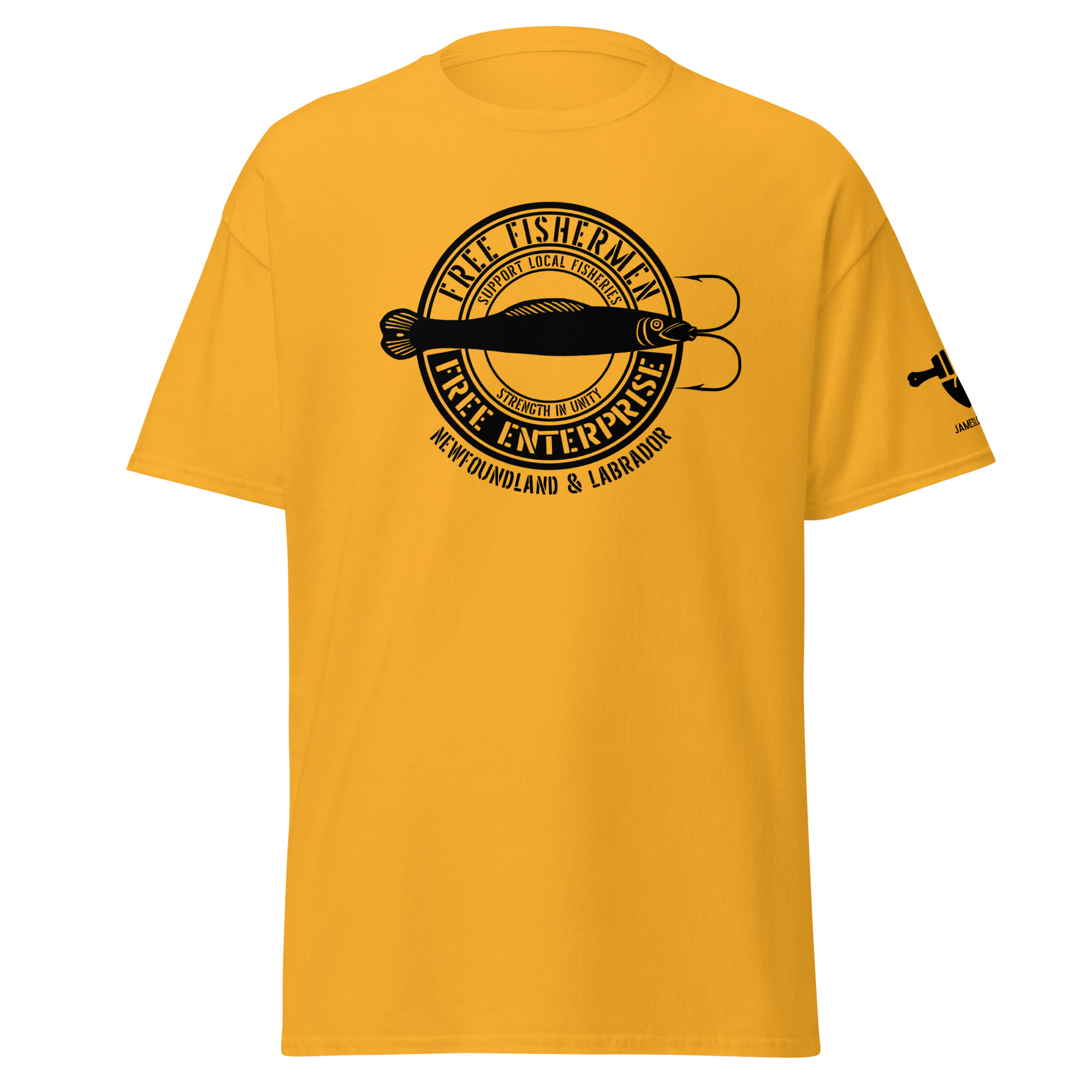SUPPORT LOCAL FISHERIES: STRENGTH IN UNITY; FREE FISHERMEN FREE ENTERPRISE Newfoundland & Labrador (Black Logo) Unisex classic tee - Image 16