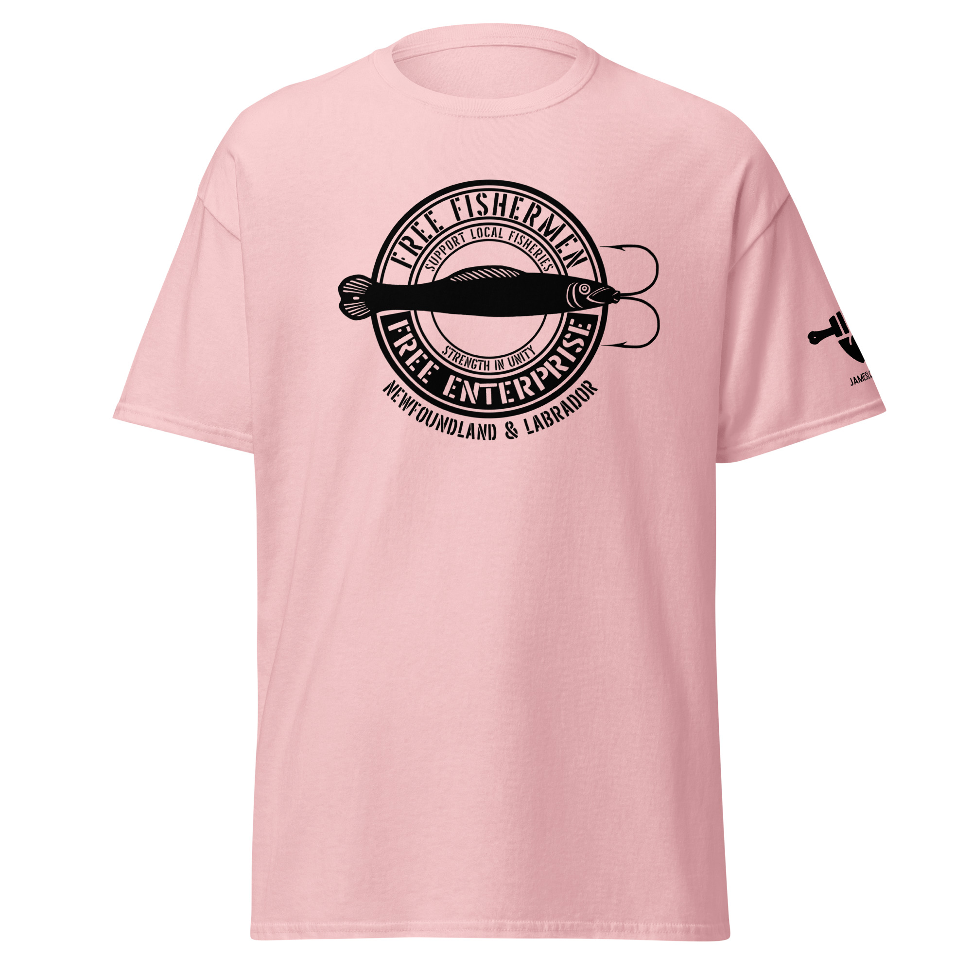 SUPPORT LOCAL FISHERIES: STRENGTH IN UNITY; FREE FISHERMEN FREE ENTERPRISE Newfoundland & Labrador (Black Logo) Unisex classic tee - Image 22