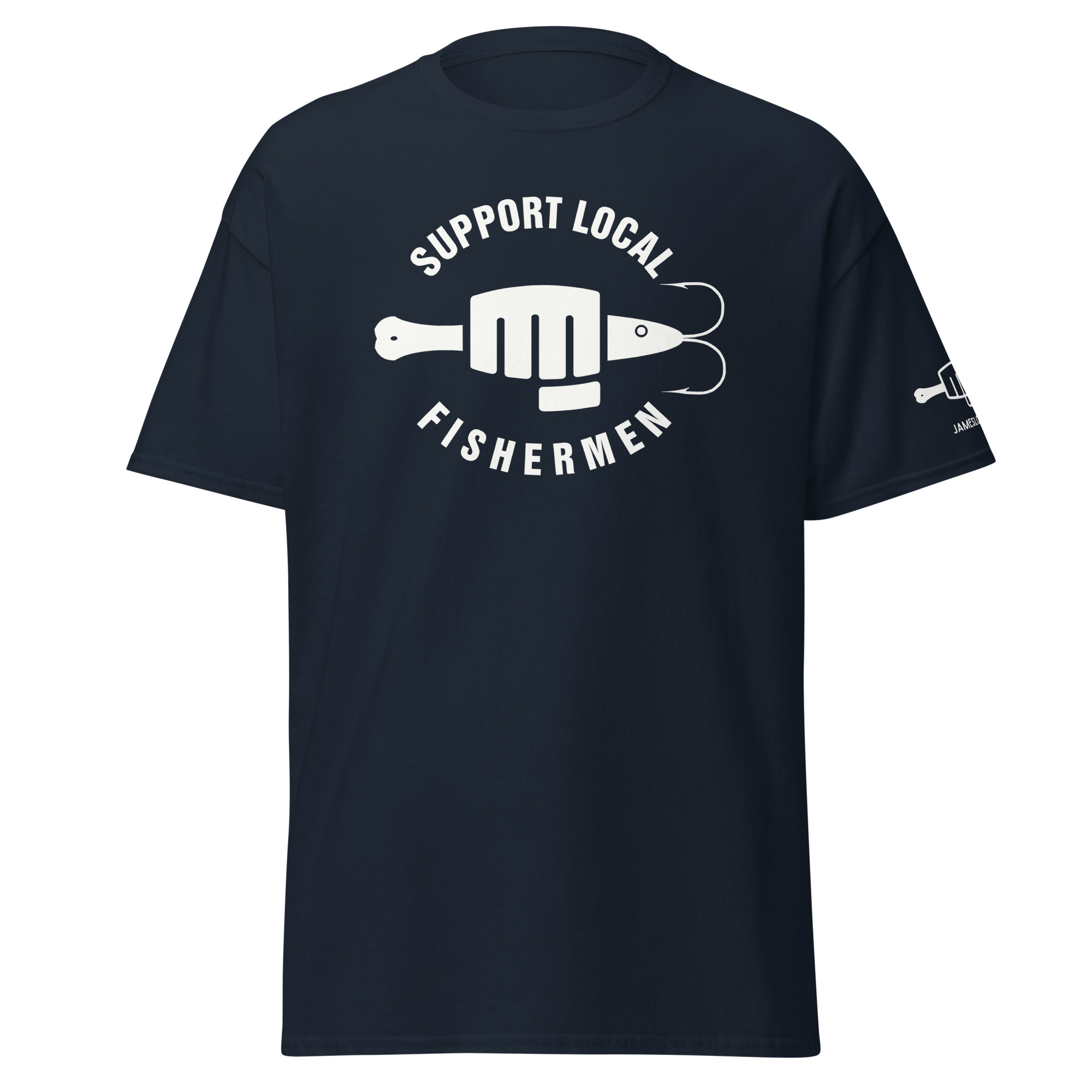 FIST PUNCH & JIGGER: SUPPORT LOCAL FISHERMEN (White Logo) Unisex classic tee