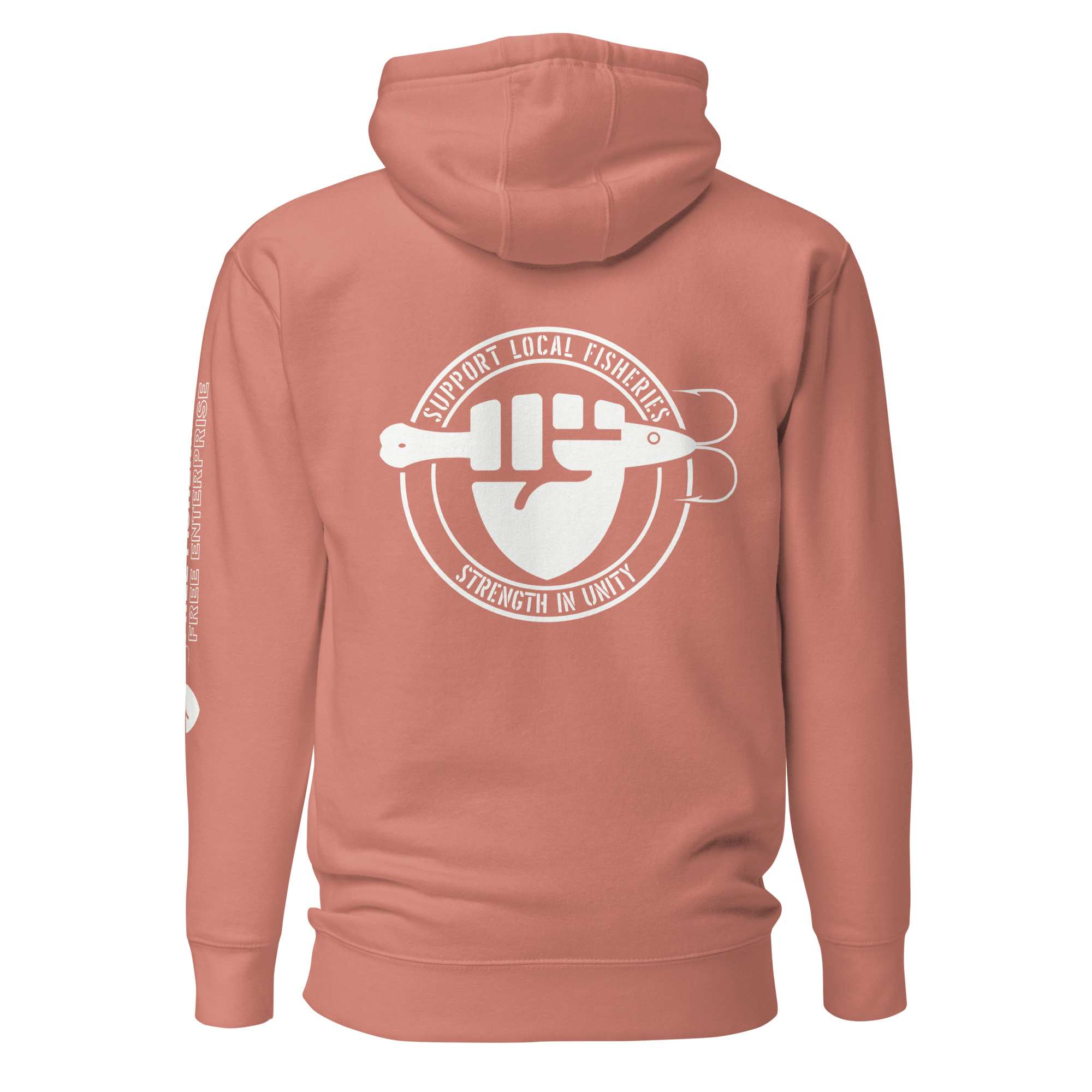 FIST PUNCH & JIGGER: Stylized White (STRENGTH IN UNITY Logo on back) Unisex Hoodie - Image 12
