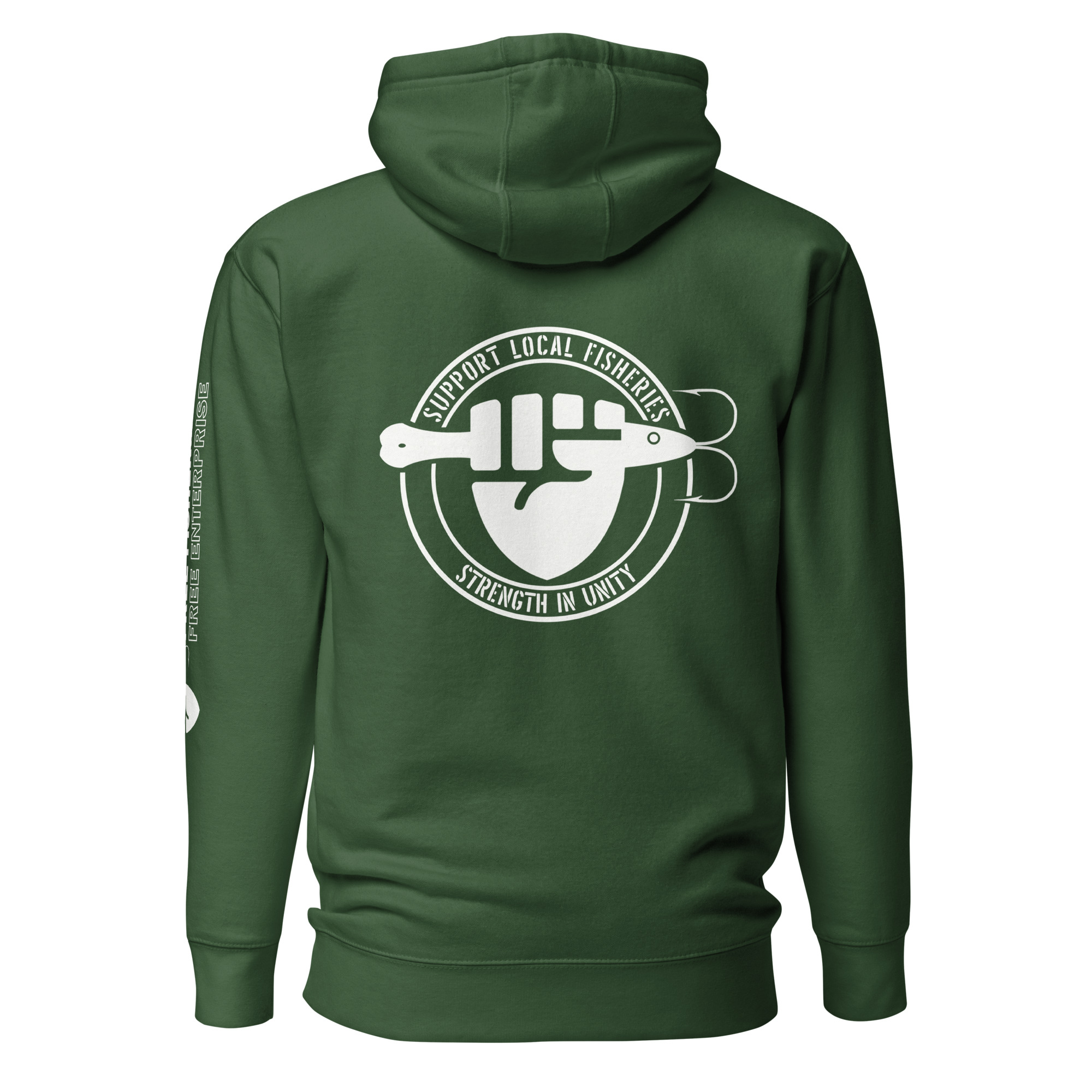 FIST PUNCH & JIGGER: Stylized White (STRENGTH IN UNITY Logo on back) Unisex Hoodie - Image 10