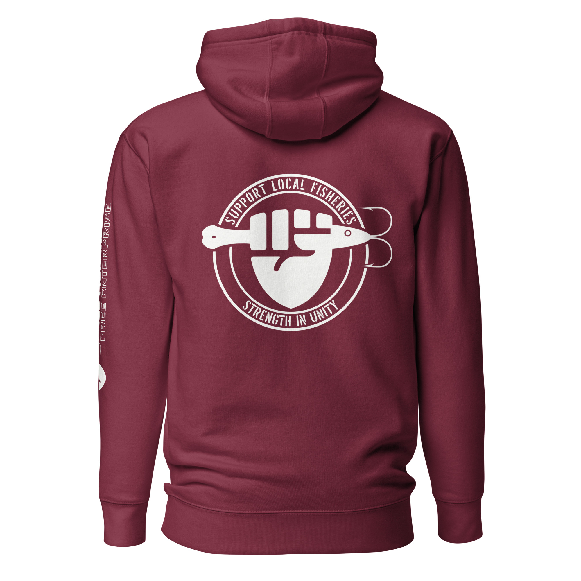 FIST PUNCH & JIGGER: Stylized White (STRENGTH IN UNITY Logo on back) Unisex Hoodie - Image 6