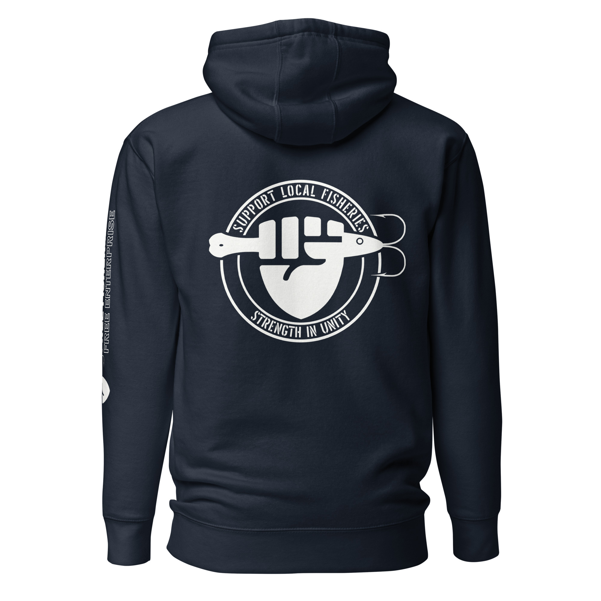 FIST PUNCH & JIGGER: Stylized White (STRENGTH IN UNITY Logo on back) Unisex Hoodie - Image 5